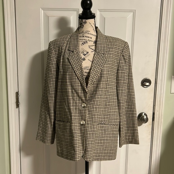 Sag Harbor Jackets & Blazers - Vintage Linen Blend Plaid Oversized Long Blazer